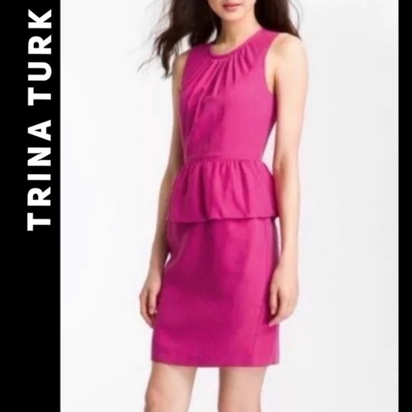 TRINA Turk Kiran Sari Pink Peplum Sheath Dress NWT - Picture 1 of 7